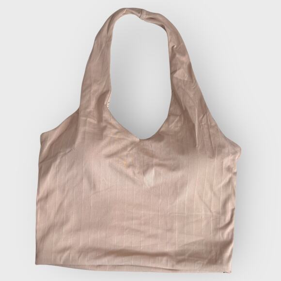 Klassy Network Large V-Neck Crop Top Tan Built-in Bra Halter Loungewear Casual - Picture 1 of 7